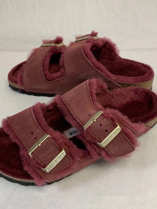 Birkenstock Buckley Shearling maroon suede/natural shearling Birkenstock Arizona Shearling Maroon Suede Leather Narrow Width